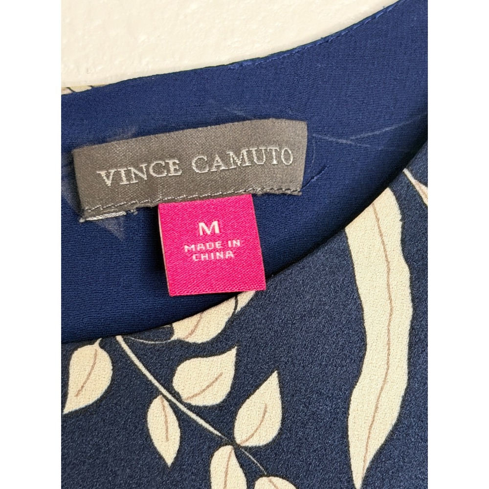 Vince Camuto Midi Dress Sz M Navy Blue Floral Long Sleeve A-Line Career Office - Picture 3 of 9